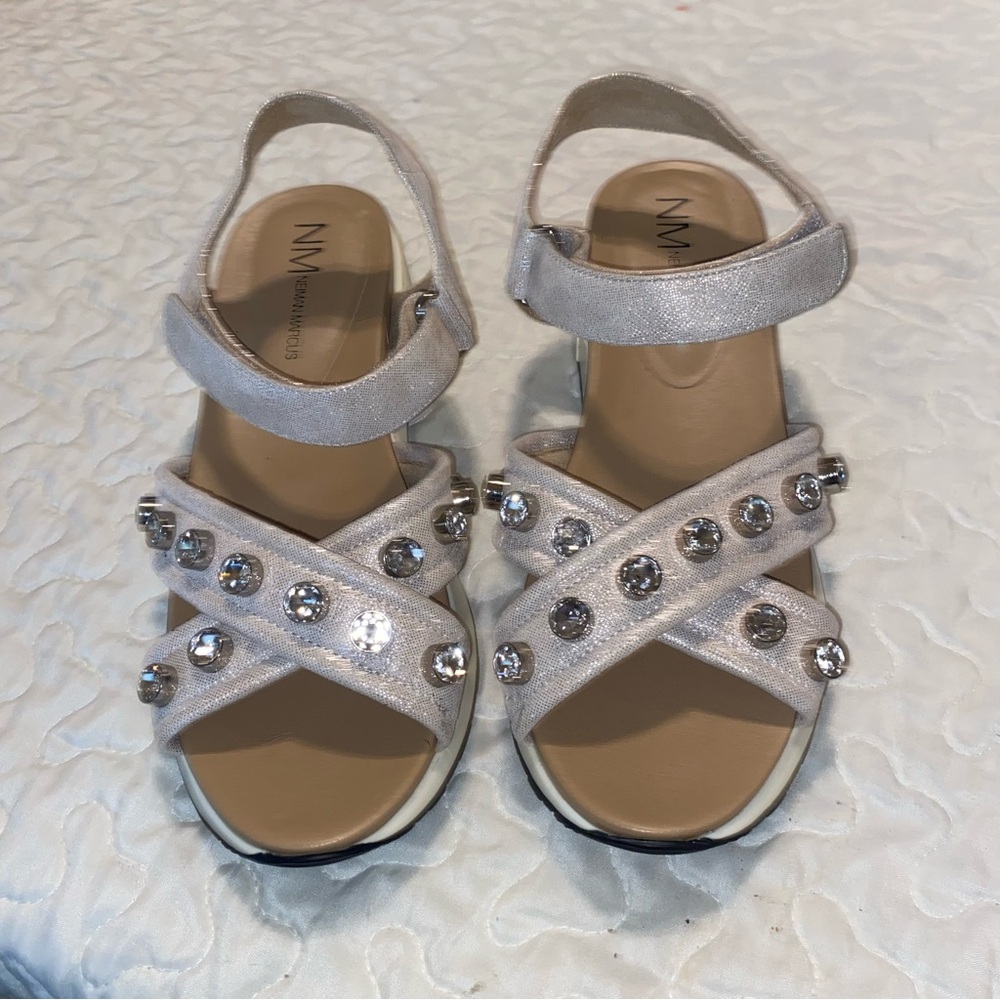 Neiman Marcus sandals with bling Size 10 beige with jewels on straps Velcro